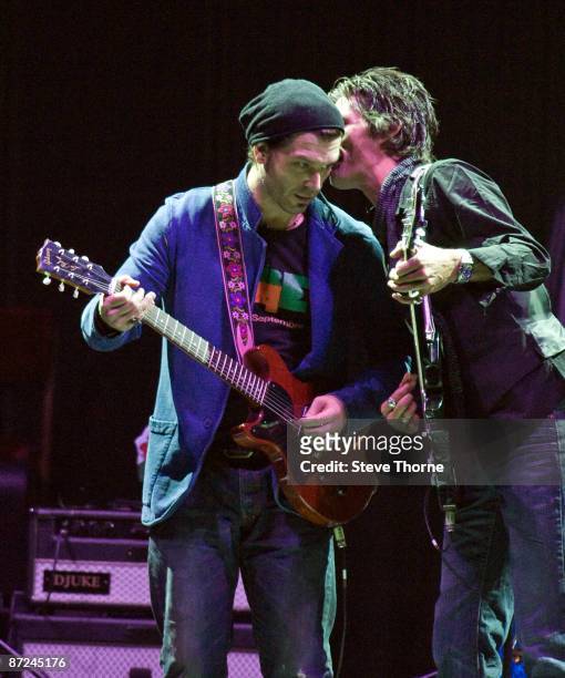 Doyle Bramhall II and Charlie Sexton of Arc Angels perform on stage on the first night of Eric Clapton's UK tour at Echo Arena on May 13, 2009 in...