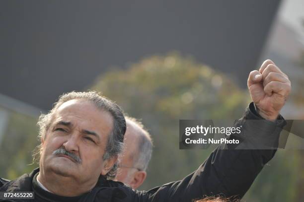 Man gestures as families and their supporters gathered to commemorate the victims of Turkey's deadliest terror attack in Ankara, Turkey on November...