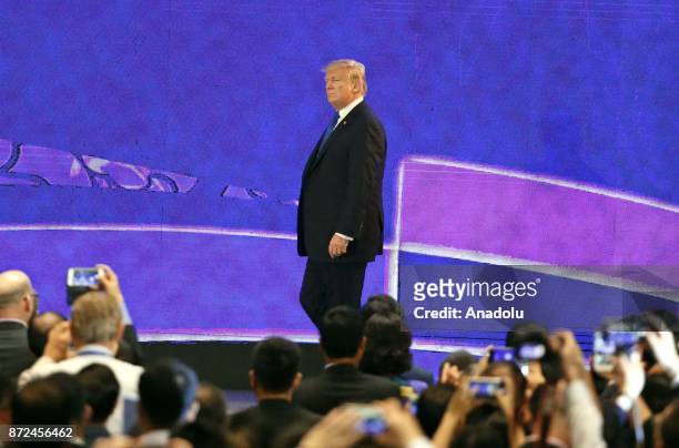 President Donald J. Trump speaks on the final day of the APEC CEO Summit ahead of the Asia-Pacific Economic Cooperation leaders summit in Danang,...