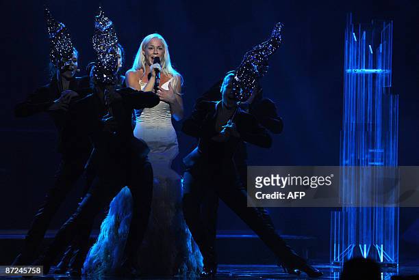 Sweden 's entry into the 2009 Eurovision song contest Malena Ernman perfoms during a dress rehearsal in Moscow on May 15, 2009. The grand final of...