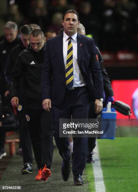 Scotland interim manager Malky MacKay is seen during the International Friendly between Scotland and Netherlands at Pittodrie Stadium on November 9,...