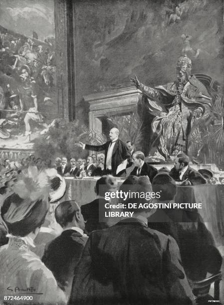 Italian Prime Minister Antonio Salandra holding a speech at the Capitol , June 2 Rome, Italy, World War I, drawing by Gennaro d'Amato from...