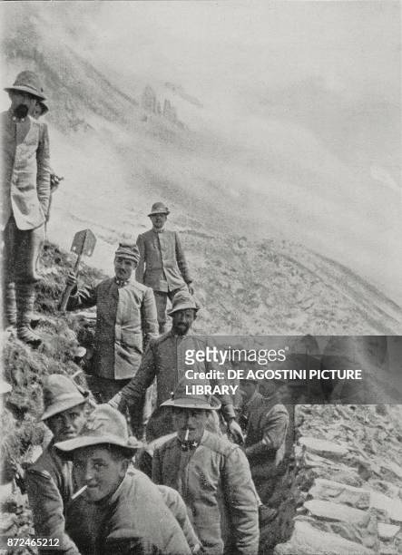 Alpini troop engaged in the construction of a trench at 2500 metres above sea level on the Dolomites, World War I, photo by Miles from...