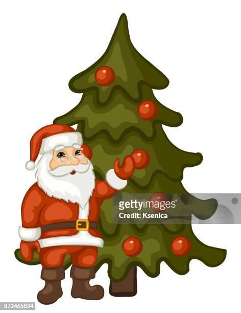 Cute Cartoon Santa Claus And Christmas Tree On A White Background High-Res  Vector Graphic - Getty Images