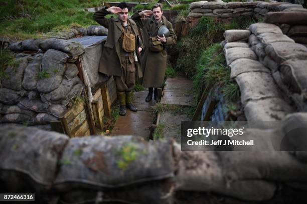 Actors Sam Duncane and Jake Morgan, from the Somme-inspired West End production The Wipers Times pose for photographs in a recreated First World War...