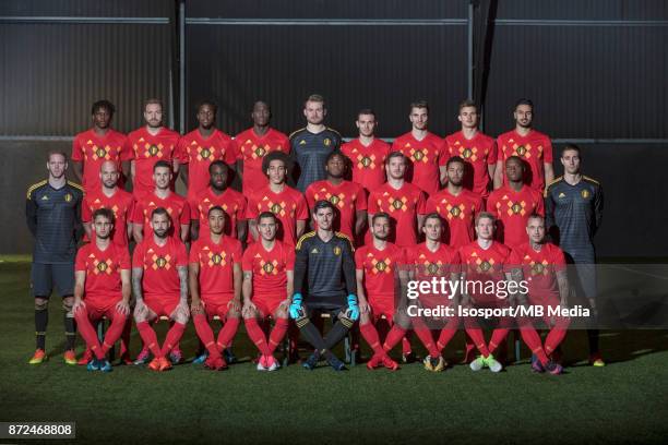 Tubize, Belgium / Photoshoot Belgian Red Devils / "n"nBack row : Dedryck BOYATA - Laurent DEPOITRE - Divock ORIGI - Romelu LUKAKU - Simon MIGNOLET -...