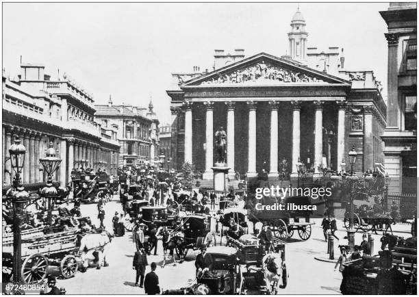 antique photograph of london: the royal exchange - historic stock exchange building stock illustrations