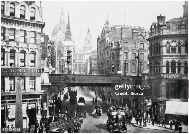 antique photograph of london: ludgate circus - ludgate circus stock illustrations