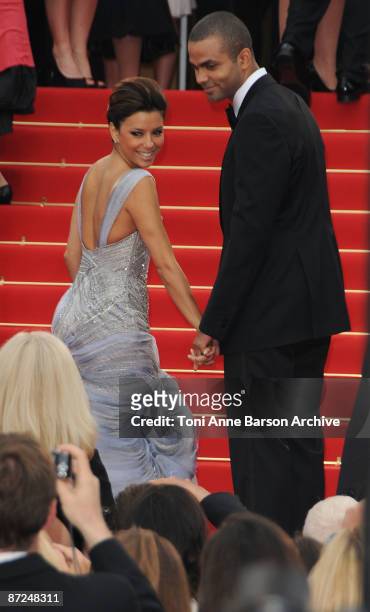 Actress Eva Longoria and Tony Parker attend the 'Bright Star' Premiere at the Grand Theatre Lumiere during the 62nd Annual Cannes Film Festival on...