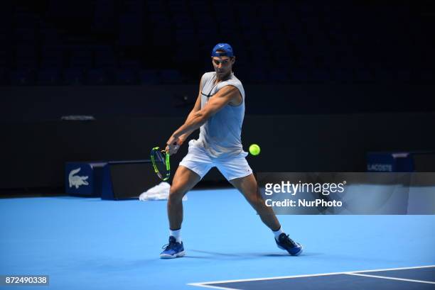 Rafael Nadal of Spain is pictured during a training session prior to the Nitto ATP World Tour Finals at O2 Arena, London on November 10, 2017.