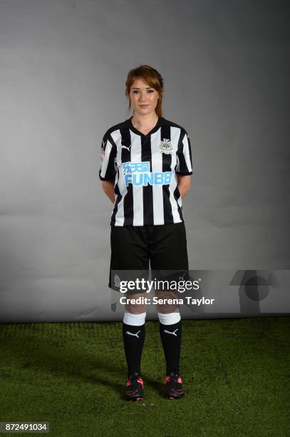 Steph Loraine poses for photos during the Newcastle United Women's Team Photocall at The Newcastle United Academy on September 26 in Newcastle upon...