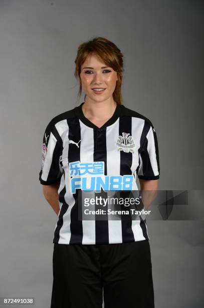 Steph Loraine poses for photos during the Newcastle United Women's Team Photocall at The Newcastle United Academy on September 26 in Newcastle upon...