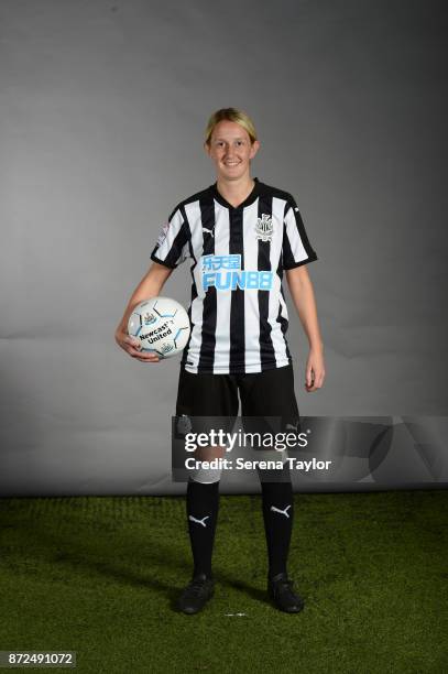 Steph Ord poses for photos during the Newcastle United Women's Team Photocall at The Newcastle United Academy on September 26 in Newcastle upon Tyne,...