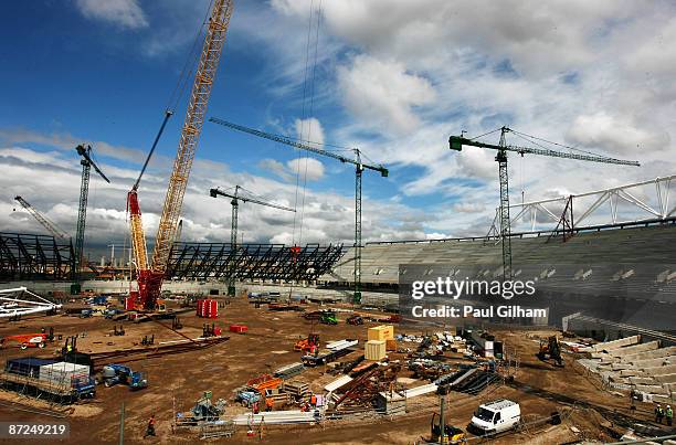 Work continues on the Olympic Stadium as IAAF President Lamine Diack visits London to view the construction of the 2012 Olympic Park and Stadium on...