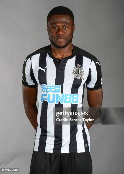 Chancel Mbemba poses for photos during the Newcastle United First Team Photocall at The Newcastle United Training Centre on September 25 in Newcastle...