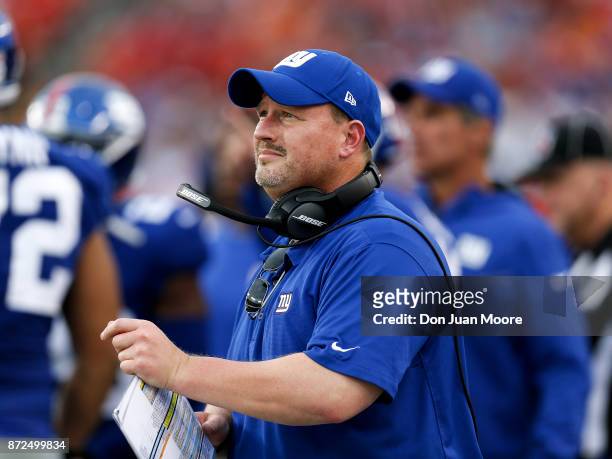 Head Coach Ben McAdoo of the New York Giants on the sidelines during the game against the Tampa Bay Buccaneers at Raymond James Stadium on October 1,...