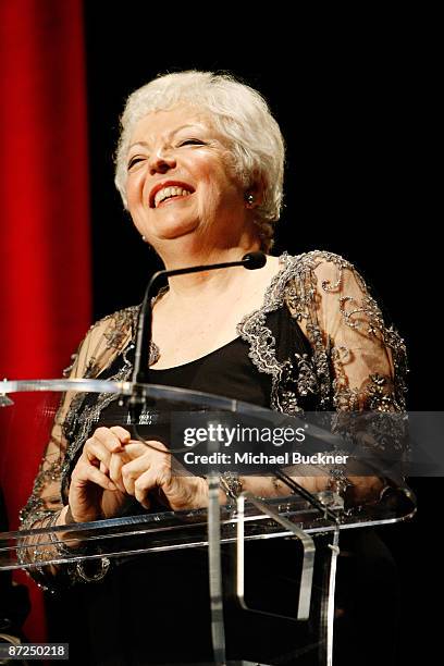 Film editor, and widow of director Michael Powell, Thelma Schoonmaker-Powell, speaks during the ITV Global Entertainment & The Film Foundations World...