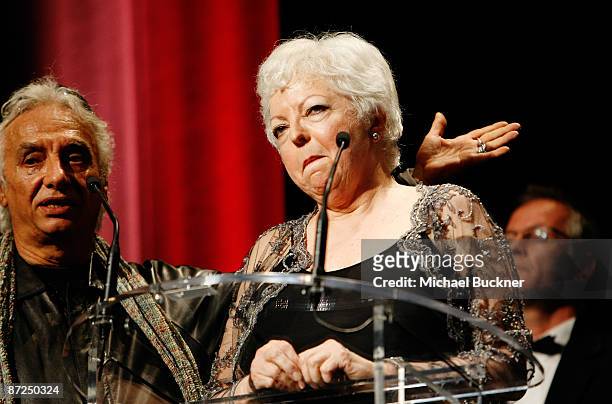 Film editor, and widow of director Michael Powell, Thelma Schoonmaker-Powell, speaks during the ITV Global Entertainment & The Film Foundations World...