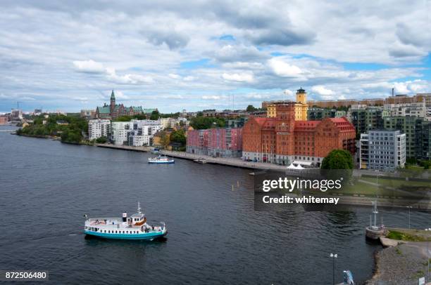 the former saltsjökvarn mill, danviken, stockholm harbour - nacka sweden stock pictures, royalty-free photos & images
