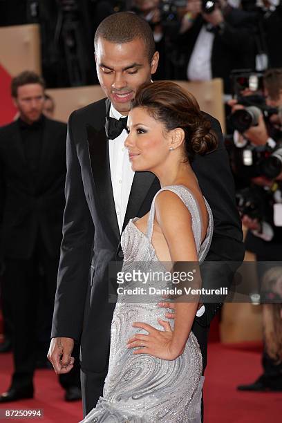 An Antonio Spurs' Guard Tony Parker and actress Eva Longoria Parker attend the 'Bright Star' Premiere at the Grand Theatre Lumiere during the 62nd...