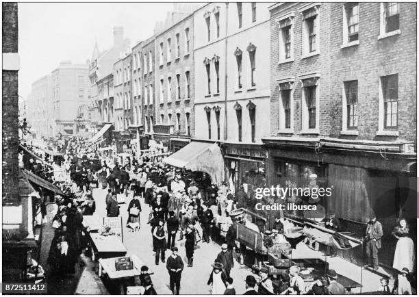 antique photograph of london: brick lane - brick lane london stock illustrations