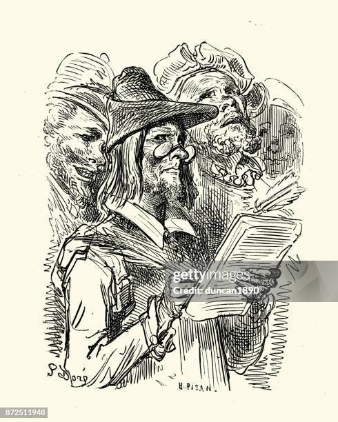 don quixote - writing in the ledger - writing a check stock illustrations