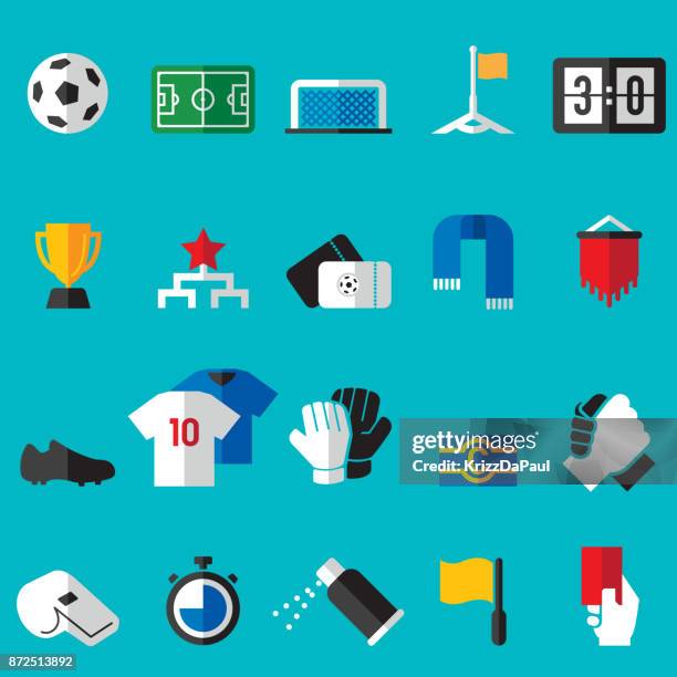 fußball-flach-symbole - fußballschuh stock-grafiken, -clipart, -cartoons und -symbole