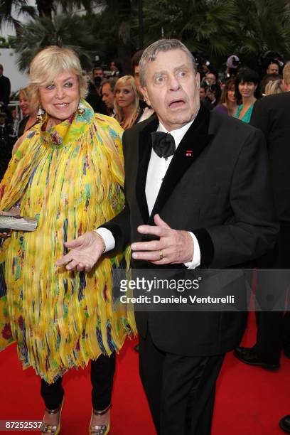 Yanou Collart and actor Jerry Lewis attend the 'Bright Star' Premiere at the Grand Theatre Lumiere during the 62nd Annual Cannes Film Festival on May...