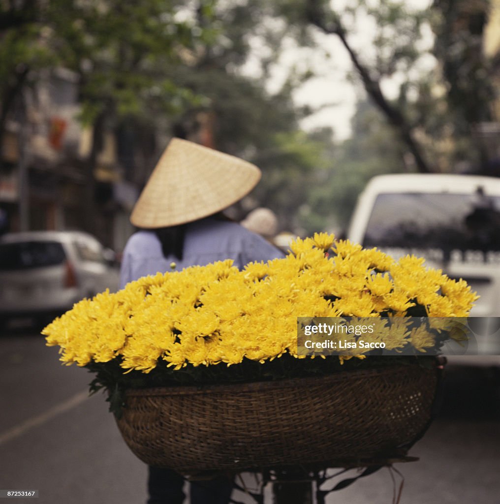 Basket of flowers on bicycle