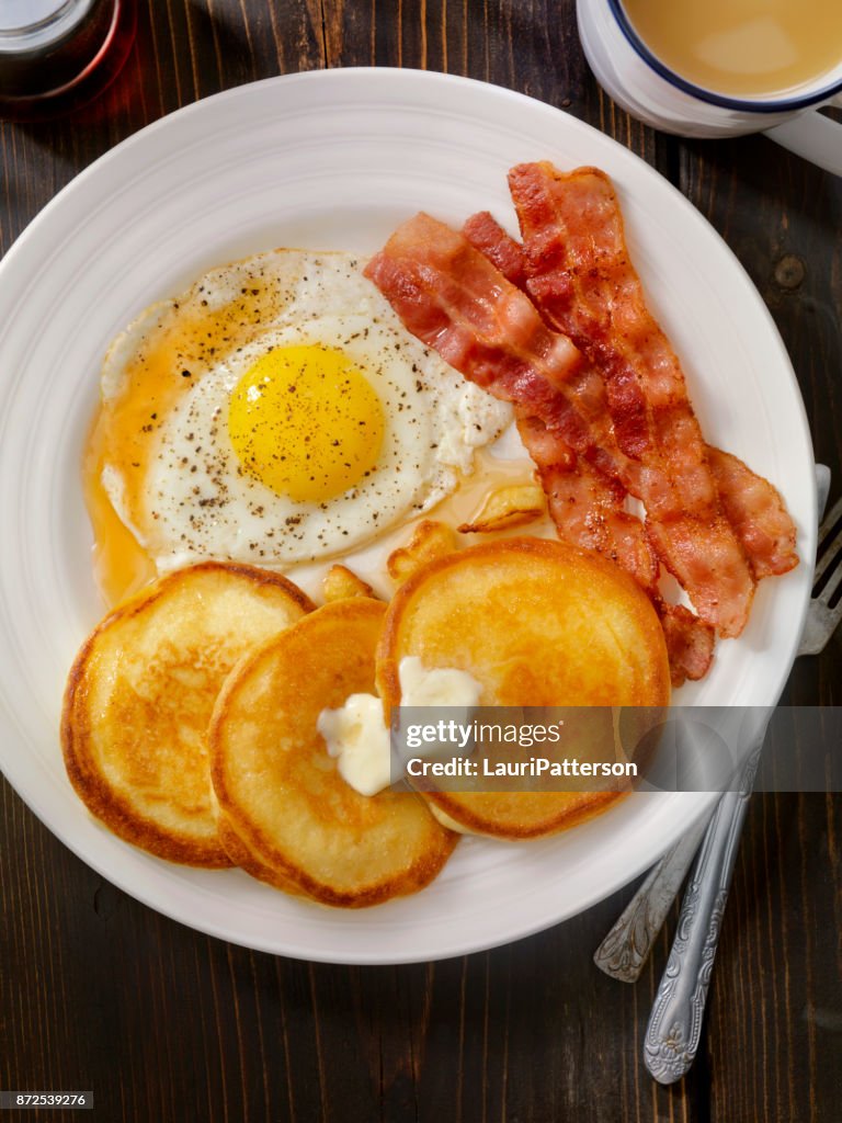 グランド スラムの朝食・ パンケーキ、ベーコン、卵