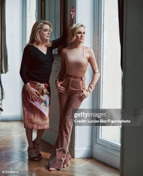 Actresses Catherine Deneuve and Diane Kruger are photographed for Madame Figaro on September 7, 2017 in Paris, France. Deneuve: Sweater and skirt ,...