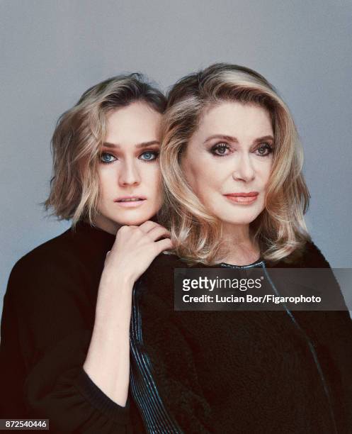 Actresses Catherine Deneuve and Diane Kruger are photographed for Madame Figaro on September 7, 2017 in Paris, France. Kruger: Sweater . Deneuve:...
