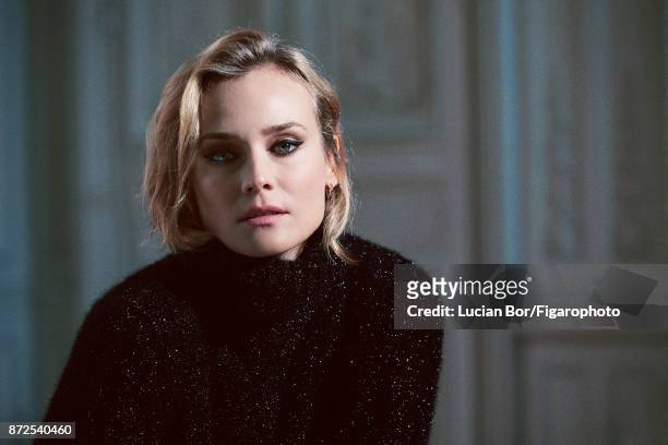 Actress Diane Kruger is photographed for Madame Figaro on September 7, 2017 in Paris, France. Sweater . Make-up by Dior. CREDIT MUST READ: Lucian...