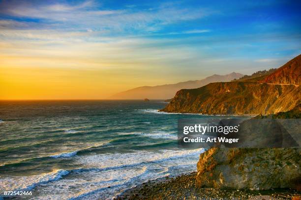 costa central de california al atardecer - california del norte fotografías e imágenes de stock