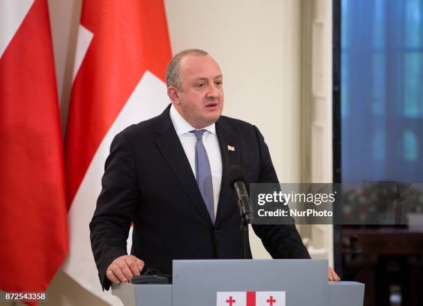 President of Georgia Giorgi Margvelashvili during the press conference with President of Poland Andrzej Duda at Presidential Palace in Warsaw, Poland...