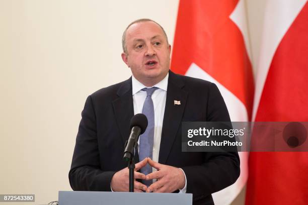 President of Georgia Giorgi Margvelashvili during the press conference with President of Poland Andrzej Duda at Presidential Palace in Warsaw, Poland...