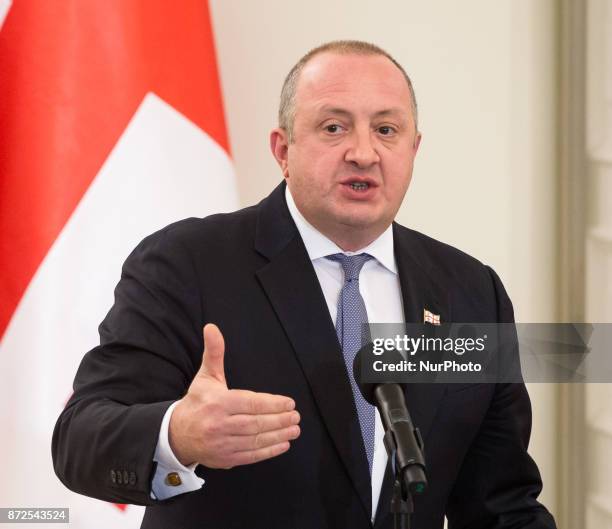 President of Georgia Giorgi Margvelashvili during the press conference with President of Poland Andrzej Duda at Presidential Palace in Warsaw, Poland...