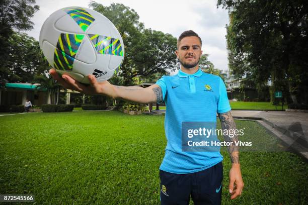 Joshua Risdon of Australia poses during an exclusive portrait session at Hilton Hotel ahead of the leg 1 of FIFA World Cup Qualifier Playoff against...