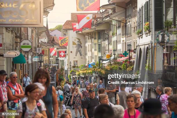 an old town street in thun, switzerland - berne canton stock pictures, royalty-free photos & images