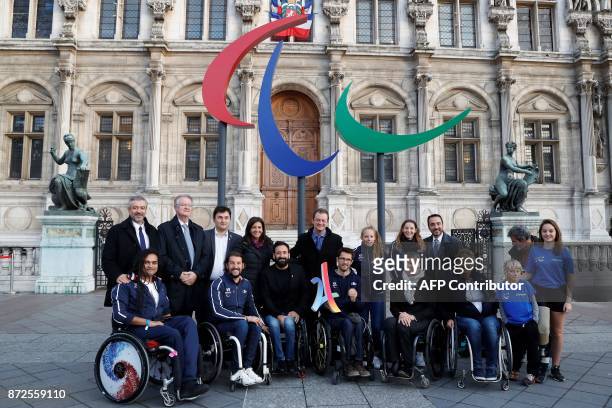 Mayor of Paris Anne Hidalgo , President of the International Paralympic Committee Andrew Parsons and of Brazil, Paris 2024 bid co-chair Bernard...