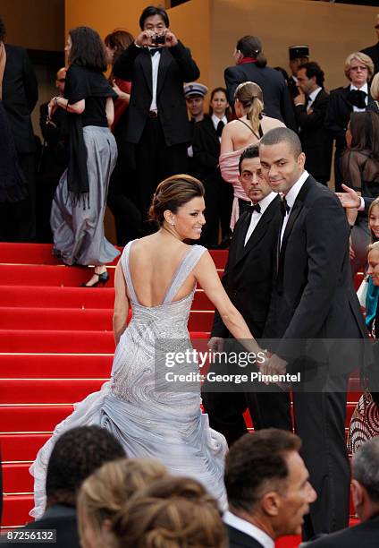 Actress Eva Longoria Parker and San Antonio Spurs' Guard Tony Parker attend the 'Bright Star' Premiere at the Grand Theatre Lumiere during the 62nd...