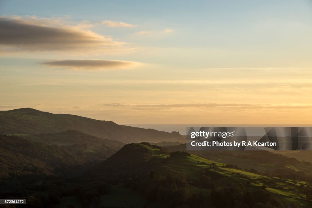 Hills around Harlech castle at dusk, Wales