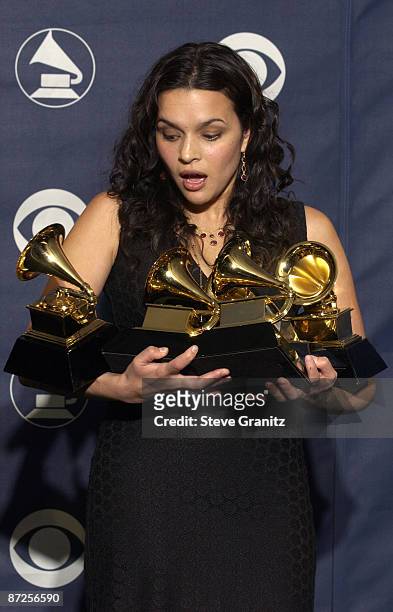 Norah Jones wins five GRAMMYs, for Best Pop Vocal Album for "Come Away With Me", Best Female Pop Vocal Performance for "Don't Know Why", Album of the...