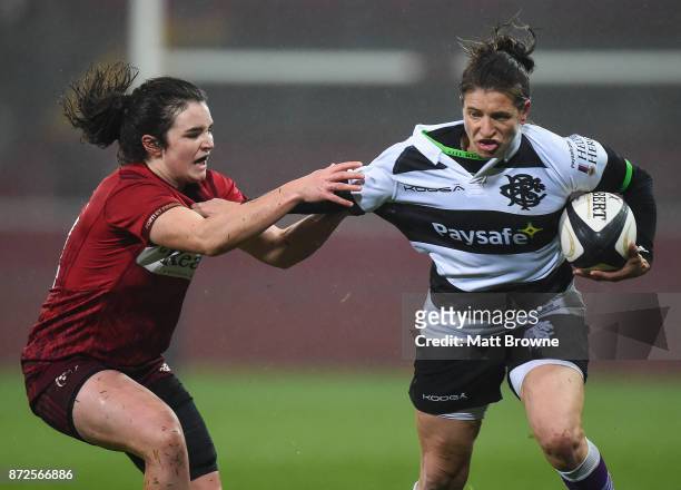 Limerick , Ireland - 10 November 2017; Christelle LeDuff of Barbarians RFC is tackled by Deirbhile Nic a Bhaird of Munster during the Women's...