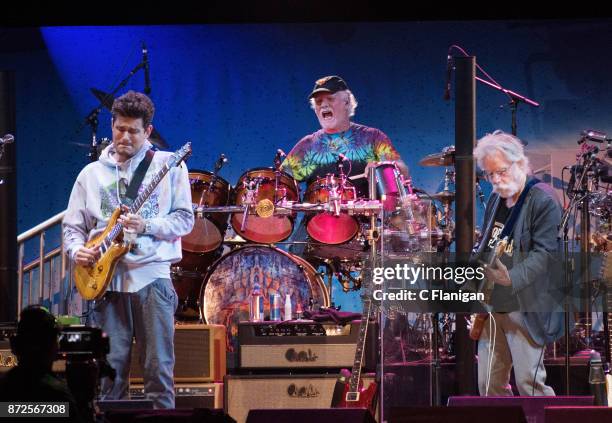 John Mayer, Bill Kreutzmann and Bob Weir of Dead and Company perform during the Band Together Bay Area Benefit Concert at AT&T Park on November 9,...