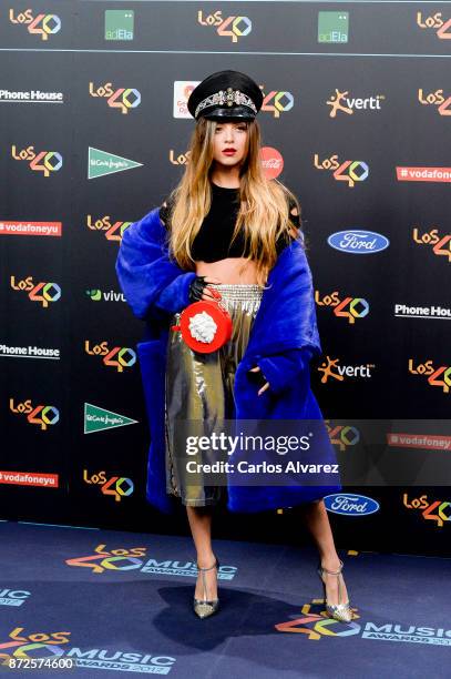 Ana Mena attends 'Los 40 Music Awards' photocall at WiZink Center on November 10, 2017 in Madrid, Spain.