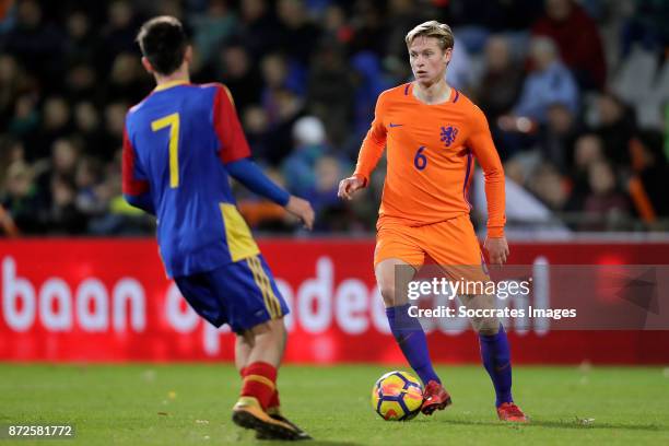 Alex Martinez of Andorra U21, Frenkie de Jong of Holland U21 during the match between Holland U21 v Andorra U21 at the De Vijverberg on November 10,...