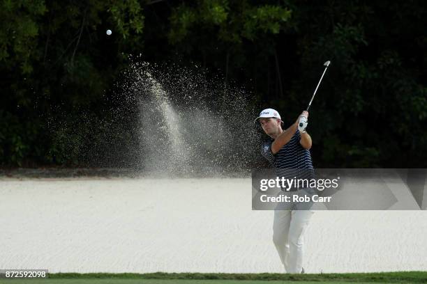 Kevin Streelman of the United States plays a shot from a bunker on the 16th hole during the second round of the OHL Classic at Mayakoba on November...