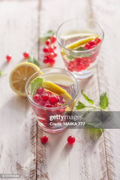 infused water with red currant, lemon and mint - grosella fotografías e imágenes de stock