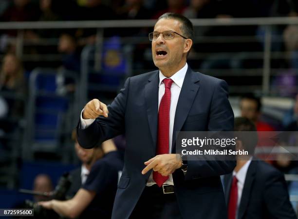 Pedro Matinez, Head Coach of Baskonia Vitoria Gasteiz in action during the 2017/2018 Turkish Airlines EuroLeague Regular Season Round 6 game between...